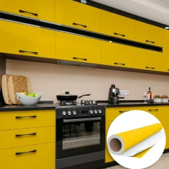 Rouleau adhésif Imperméable Vinyle au Mètre - Sticker Lavable Cuisine Meuble Armoire Porte - 60cmx1m - Jaune moutarde