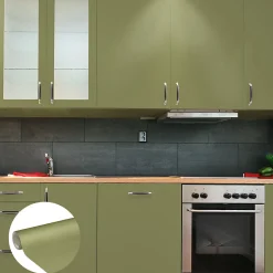 Rouleau adhésif Imperméable Vinyle au Mètre - Sticker Lavable Cuisine Meuble Armoire Porte - 60cmx4m - Vert olive