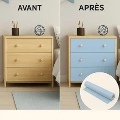 Rouleau adhésif Imperméable Vinyle au Mètre - Sticker Lavable Cuisine Meuble Armoire Porte - 60cmx1m - Bleu poudre