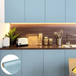 Rouleau adhésif Imperméable Vinyle au Mètre - Sticker Lavable Cuisine Meuble Armoire Porte - 60cmx5m - Bleu poudre
