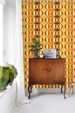 Sanders & Sanders papier peint ornements au style rétro jaune, marron et orange - 53 cm x 10.05 m - 935269