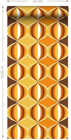 Sanders & Sanders papier peint ornements au style rétro jaune, marron et orange - 53 cm x 10.05 m - 935269
