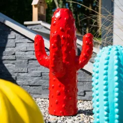 Sculpture jardin moderne cactus 50cm rouge