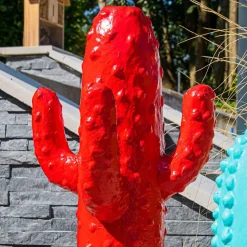 Sculpture jardin moderne cactus 50cm rouge