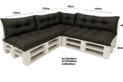 Set 7 coussins palette assises 120x60 dossiers + 120x40 kit coussins canapé de jardin Noir coussins pour mobilier de jardin