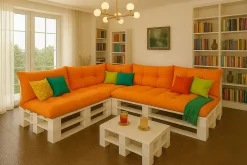 Set 7 coussins palette assises 120x80 dossiers 120x40 kit coussins canapé de jardin Orange coussins pour mobilier de jardin