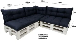 Set 7 coussins palette assises 120x60 dossiers + 120x40 kit coussins canapé de jardin Bleu coussins pour mobilier de jardin