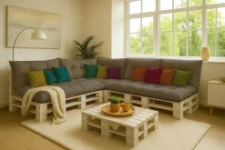 Set 7 coussins palette assises 120x60 dossiers + 120x40 kit coussins canapé de jardin Gris coussins pour mobilier de jardin