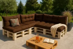 Set 7 coussins palette assises 120x80 dossiers 120x40 kit coussins canapé de jardin Marron coussins pour mobilier de jardin
