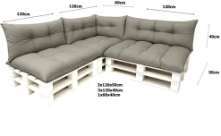 Set 7 coussins palette assises 120x50 dossiers + 120x40 kit coussins canapé de jardin Gris coussins pour mobilier de jardin