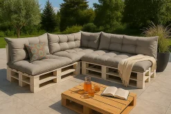 Set 7 coussins palette assises 120x50 dossiers + 120x40 kit coussins canapé de jardin Gris coussins pour mobilier de jardin