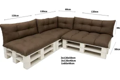 Set 7 coussins palette assises 120x50 dossiers + 120x40 kit coussins canapé de jardin Marron coussins pour mobilier de jardin