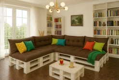Set 7 coussins palette assises 120x50 dossiers + 120x40 kit coussins canapé de jardin Marron coussins pour mobilier de jardin