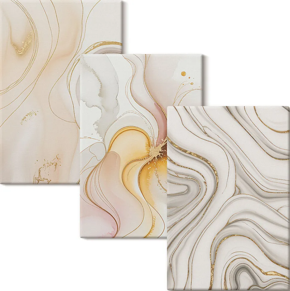 Set 3 Panneaux Toile Tendue 2cm Épaisseur Wallfluent 40x60 cm Motifs Abstraits Chauds Art Mural Moderne
