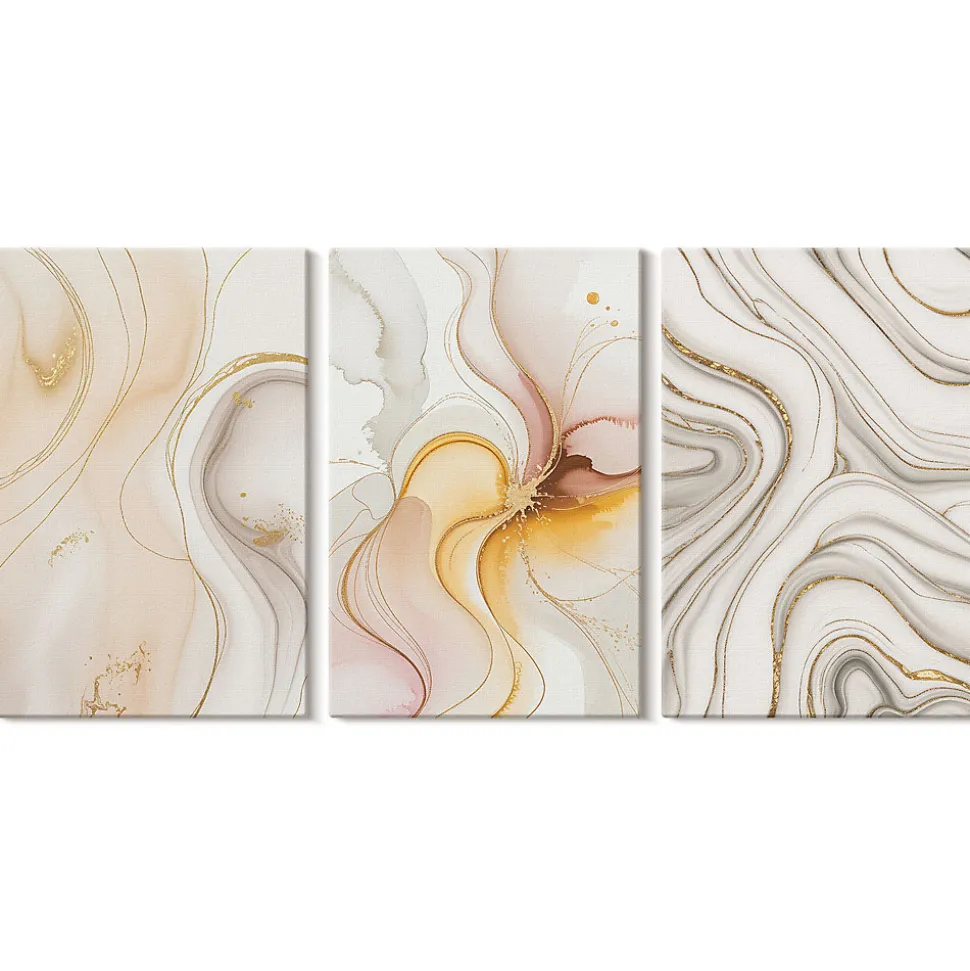 Set 3 Panneaux Toile Tendue 2cm Épaisseur Wallfluent 40x60 cm Motifs Abstraits Chauds Art Mural Moderne