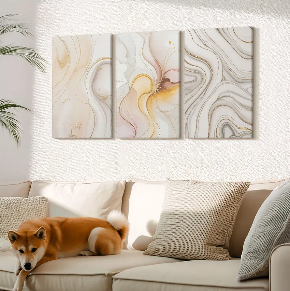 Set 3 Panneaux Toile Tendue 2cm Épaisseur Wallfluent 40x60 cm Motifs Abstraits Chauds Art Mural Moderne