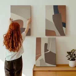 Set 3 Panneaux Toile Tendue 2cm Épaisseur Wallfluent 40x60 cm Structures Modernes Abstraites Art Mural Moderne