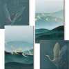 Set 4 Tableaux Toile Tendue Wallfluent 2x(40x40)+2x(40x60) Paysages Abstraits De Vagues D'oiseaux Finition Galerie