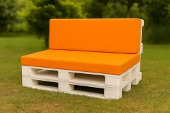 Set coussins palette 120x80 / 120x50cm Orange Coussins de jardin avec housses amovibles pour une utilisation int/ext.