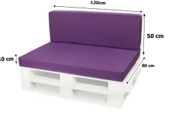 Set coussins palette 120x80 / 120x50cm Violet Coussins de jardin avec housses amovibles pour une utilisation int/ext.