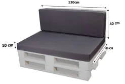 Set coussins palette 120x80 / 120x40cm Anthracite Coussins de jardin avec housses amovibles pour une utilisation int/ext.