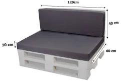 Set coussins palette 120x60 / 120x40cm Anthracite Coussins de jardin avec housses amovibles pour une utilisation int/ext.