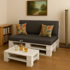 Set coussins palette 120x60 / 120x40cm Anthracite Coussins de jardin avec housses amovibles pour une utilisation int/ext.