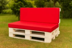 Set coussins palette 120x50 / 120x40cm Rouge Coussins de jardin avec housses amovibles pour une utilisation int/ext.