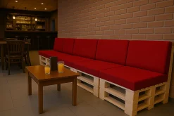 Set coussins palette 120x50 / 120x40cm Rouge Coussins de jardin avec housses amovibles pour une utilisation int/ext.