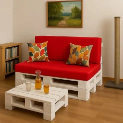 Set coussins palette 120x50 / 120x40cm Rouge Coussins de jardin avec housses amovibles pour une utilisation int/ext.