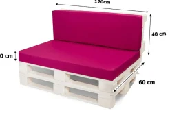 Set coussins palette 120x60 / 120x40cm Rose Coussins de jardin avec housses amovibles pour une utilisation int/ext.