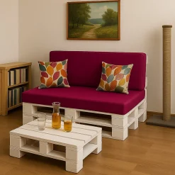 Set coussins palette 120x60 / 120x40cm Rose Coussins de jardin avec housses amovibles pour une utilisation int/ext.