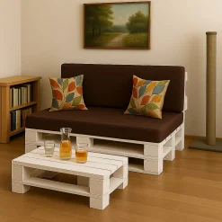 Set coussins palette 120x50 / 120x50cm Marron Coussins de jardin avec housses amovibles pour une utilisation int/ext.