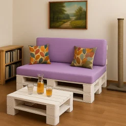 Set coussins palette 120x60 / 120x50cm Violet clair Coussins de jardin avec housses amovibles pour une utilisation int/ext.