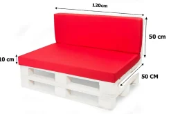 Set coussins palette 120x50 / 120x50cm Rouge Coussins de jardin avec housses amovibles pour une utilisation int/ext.