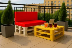 Set coussins palette 120x50 / 120x50cm Rouge Coussins de jardin avec housses amovibles pour une utilisation int/ext.