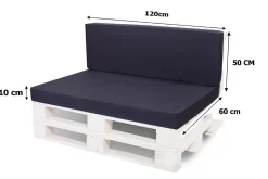 Set coussins palette 120x60 / 120x50cm Bleu foncé Coussins de jardin avec housses amovibles pour une utilisation int/ext.