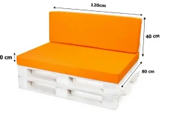 Set coussins palette 120x80 / 120x40cm Orange Coussins de jardin avec housses amovibles pour une utilisation int/ext.