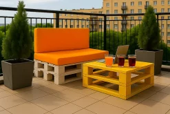 Set coussins palette 120x80 / 120x40cm Orange Coussins de jardin avec housses amovibles pour une utilisation int/ext.