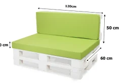 Set coussins palette 120x60 / 120x50cm Citron vert Coussins de jardin avec housses amovibles pour une utilisation int/ext.