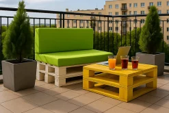 Set coussins palette 120x60 / 120x50cm Citron vert Coussins de jardin avec housses amovibles pour une utilisation int/ext.