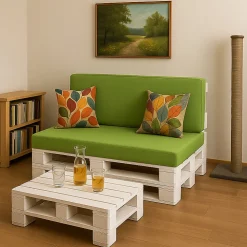 Set coussins palette 120x60 / 120x50cm Citron vert Coussins de jardin avec housses amovibles pour une utilisation int/ext.