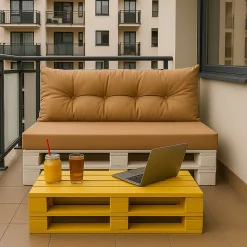 Set coussins pour palettes 120x50 cm, housse d'assise amovible, coussins de dossier matelassés 120x50 cm Beige coussins palettes