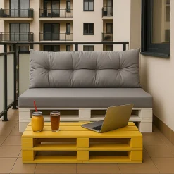 Set coussins pour palettes 120x60 cm, housse d'assise amovible, coussins de dossier matelassés 120x50 cm Gris coussins palettes