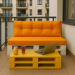 Set coussins pour palettes 120x60 cm, housse d'assise amovible, coussins de dossier matelassés 120x50 cm Orange coussins palettes