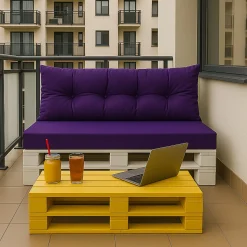Set coussins pour palettes 120x60 cm, housse d'assise amovible, coussins de dossier matelassés 120x40 cm Violet coussins palettes