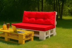 Set coussins pour palettes 120x60 cm, housse d'assise amovible, coussins de dossier matelassés 120x40 cm Rouge coussins palettes