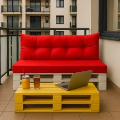 Set coussins pour palettes 120x60 cm, housse d'assise amovible, coussins de dossier matelassés 120x40 cm Rouge coussins palettes