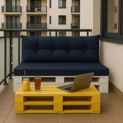 Set coussins pour palettes 120x50 cm, housse d'assise amovible, coussins de dossier matelassés 120x50 cm Bleu coussins palettes