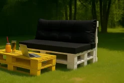 Set coussins pour palettes 120x50 cm, housse d'assise amovible, coussins de dossier matelassés 120x40 cm Noir coussins palettes